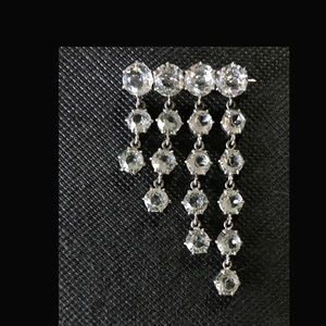 Vintage Silver Tone & Crystal Drop Brooch 1-1/2” W